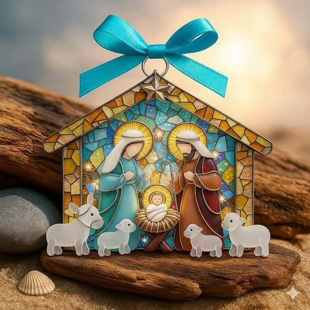 🌊Christmas scene Jesus Sea glass pendant