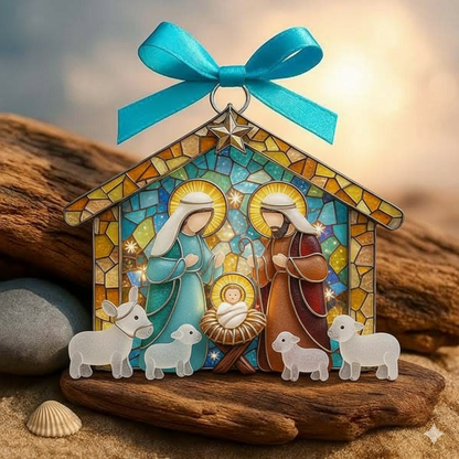 🌊Christmas scene Jesus Sea glass pendant