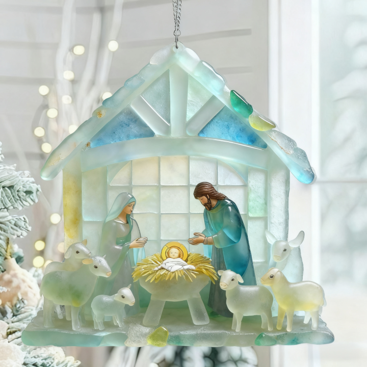 🌊Christmas scene Jesus Sea glass pendant